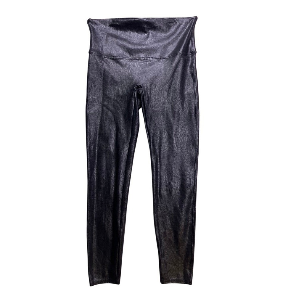Spanx Faux Leather Leggings Womens 1X Black  Shaping Tummy Control‎